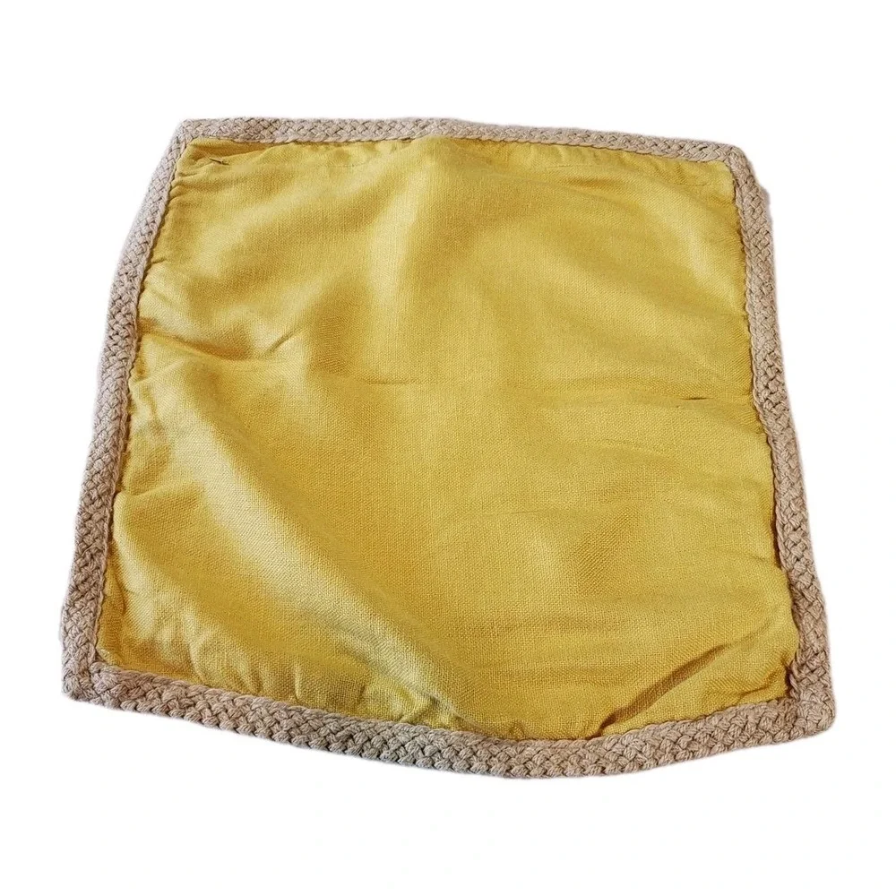 Pottery Barn 100% Linen Throw Pillow‎ Sham Mustard With Rope Trim 20x20 Zip